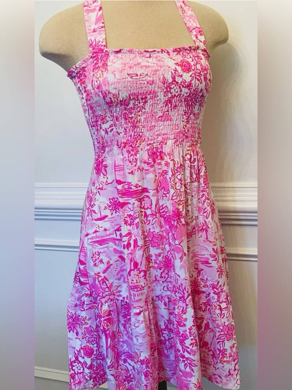 Lilly Pulitzer Pink Seaside Scene L Smocked Sundress